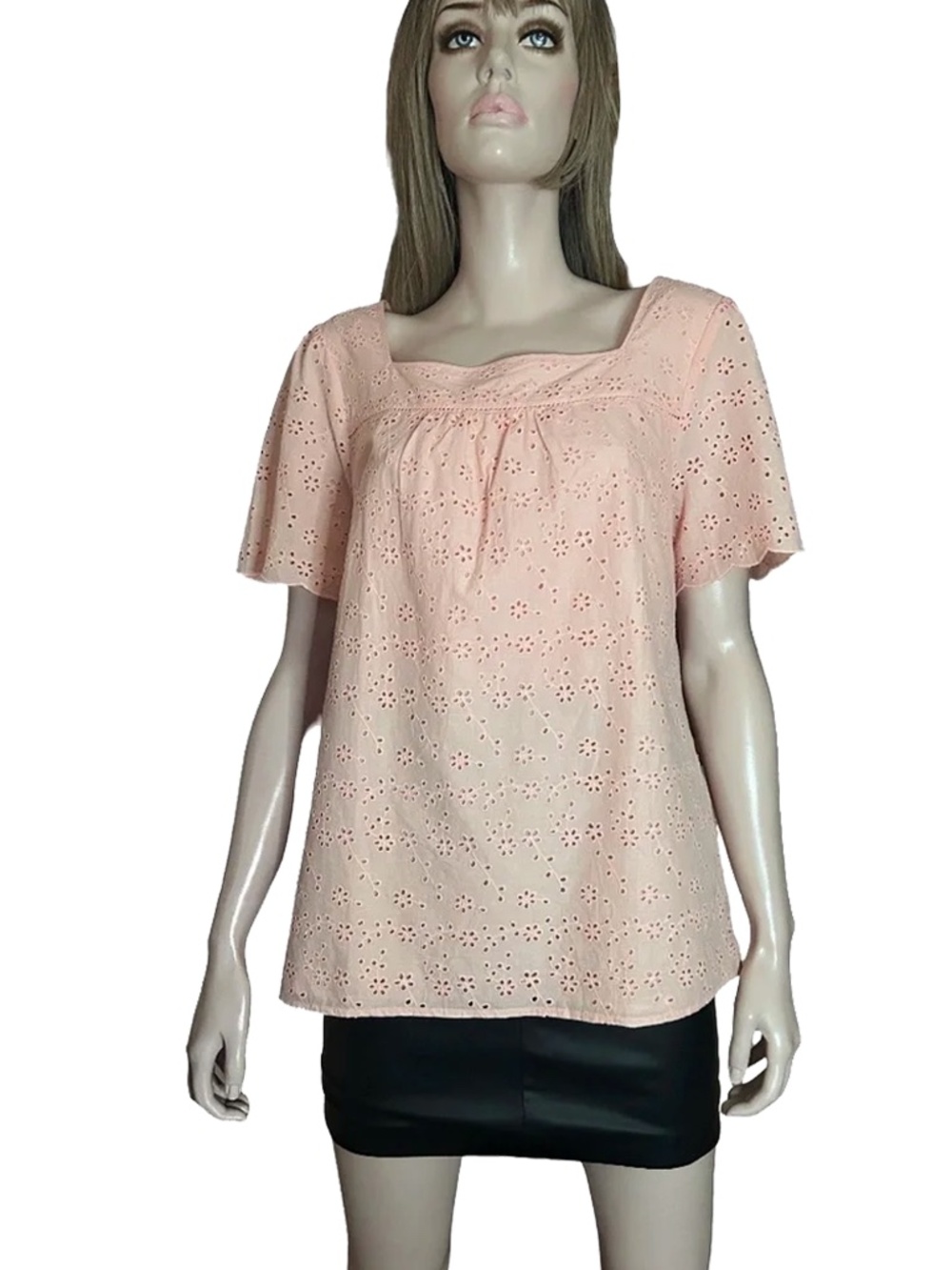 Talbots Pink Eyelet Blouse Top 100% Cotton Lined NWT